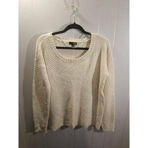 Ana Women's L Ivory Textured Knit‎ Pullover Sweater Cozy Coastal Beachy
